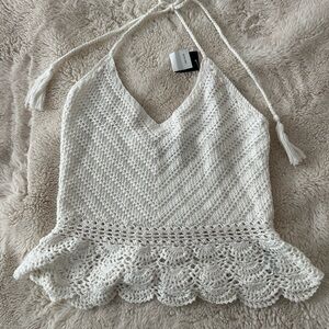 NWT AE White Crochet Halter Top